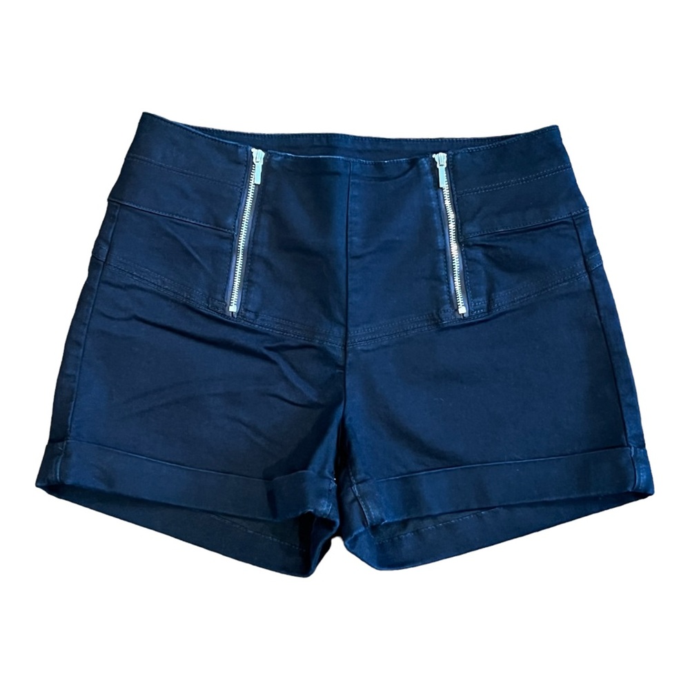 Bebe High Waisted Denim Shorts Double Zip Dark Blue